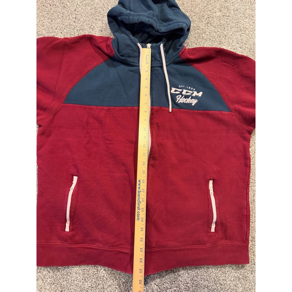 CCM Hoodie Mens 2XL Burgundy Navy CCM Hockey Full Zip Fleece Colorblock - Picture 7 of 10